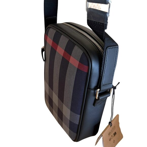 Burberry Paddy Crossbody IP Check Bag, Navy/Red with black leather - Picture 6 of 16